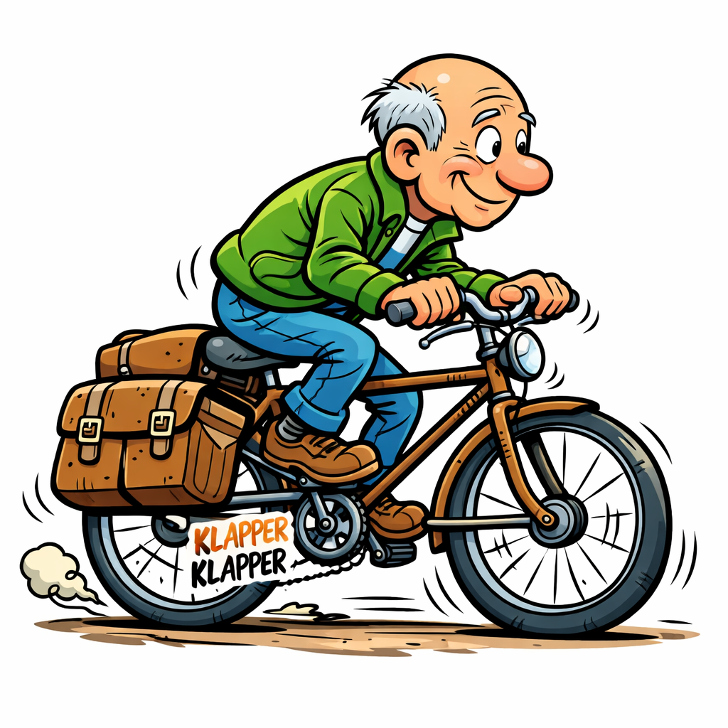 Comic Logo alter Mann auf Fahrrad